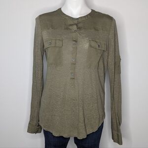 Banana Republic heritage collection green 1/2 button long sleeve linen top M